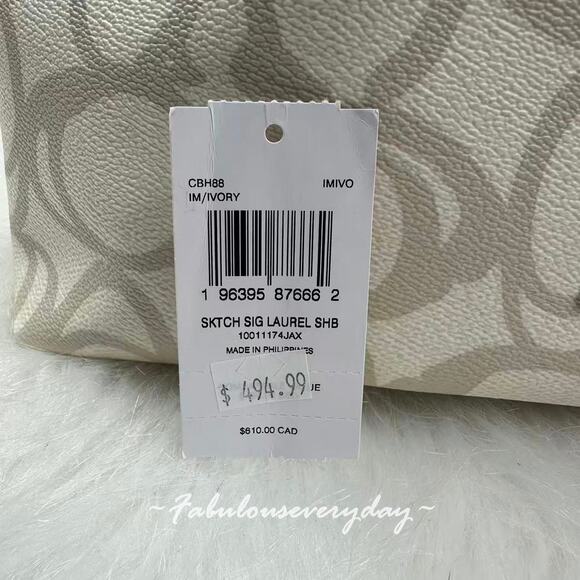 Coach Laurel Large Shoulder Bag In Sketch Signature Canvas CBH88 Gold/Ivory NWT - Picture 6 of 11